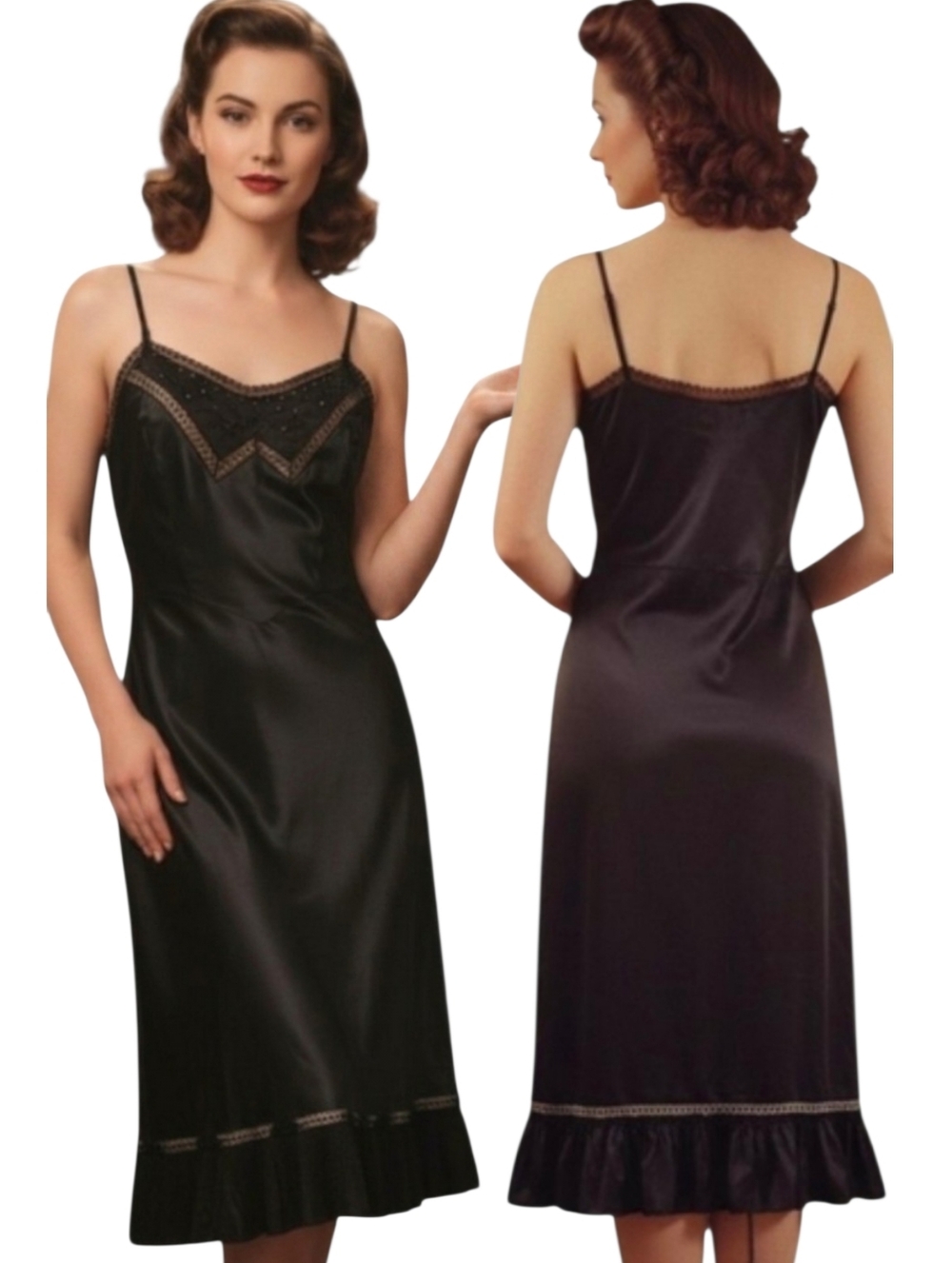 BARBIZON Vintage 1950s Black Full Slip - Size S